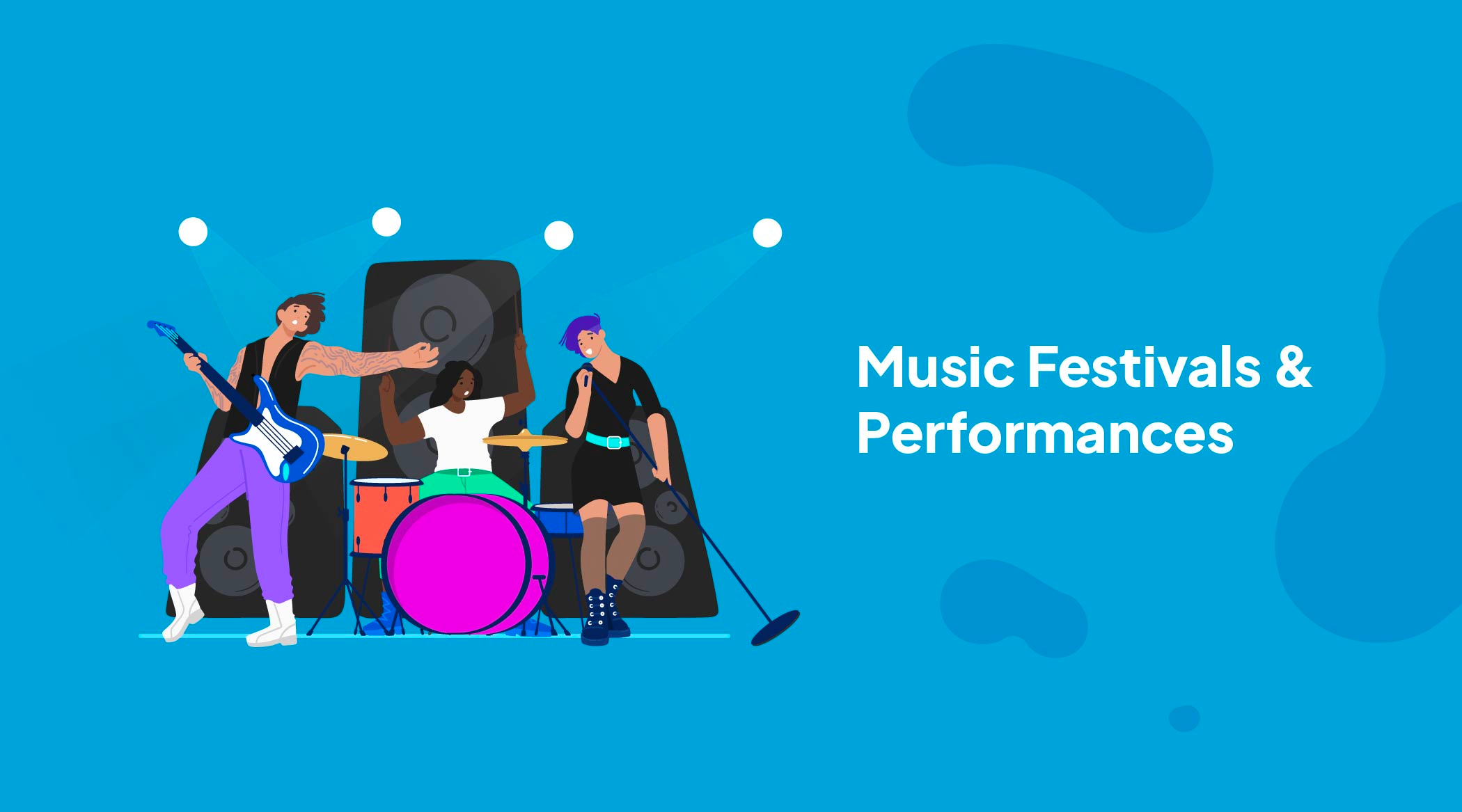 a band doing a live event on the guitar, drums, and with a mic