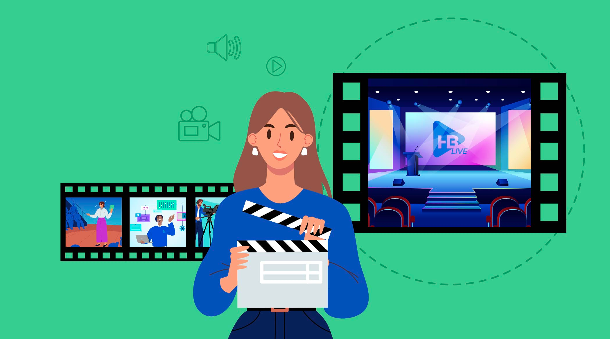 woman standing with clapperboard and sizzle reels that are used as content ideas