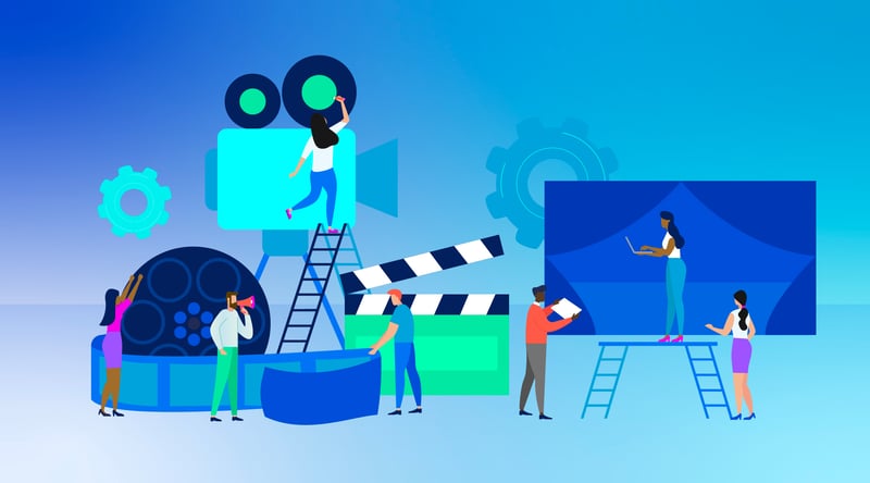 An illustration of an event production company working together to create a successful live event.