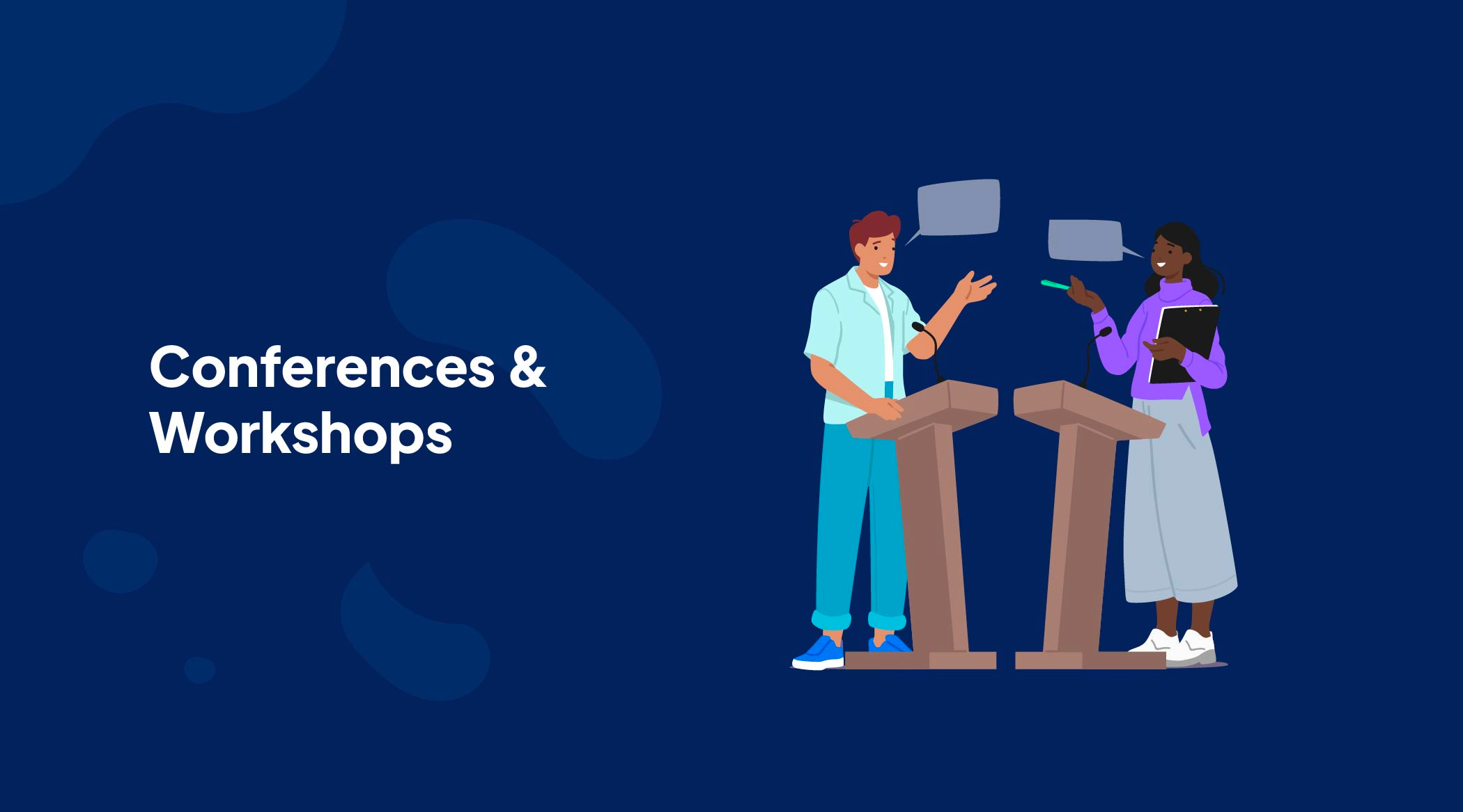 2 people at podiums discussing video strategy 