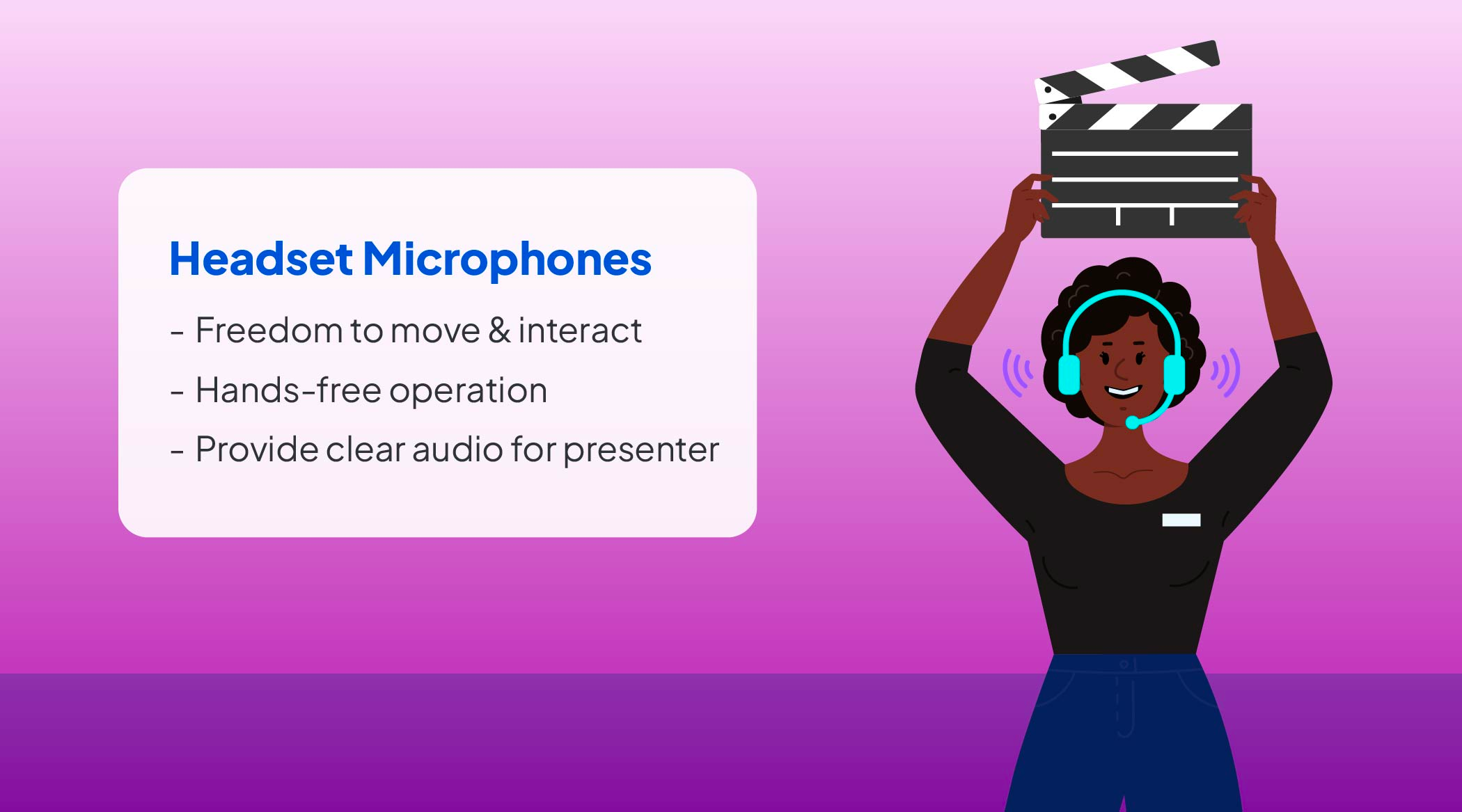 In the event industry, a person using event technology, headset microphone to communicate with audience members