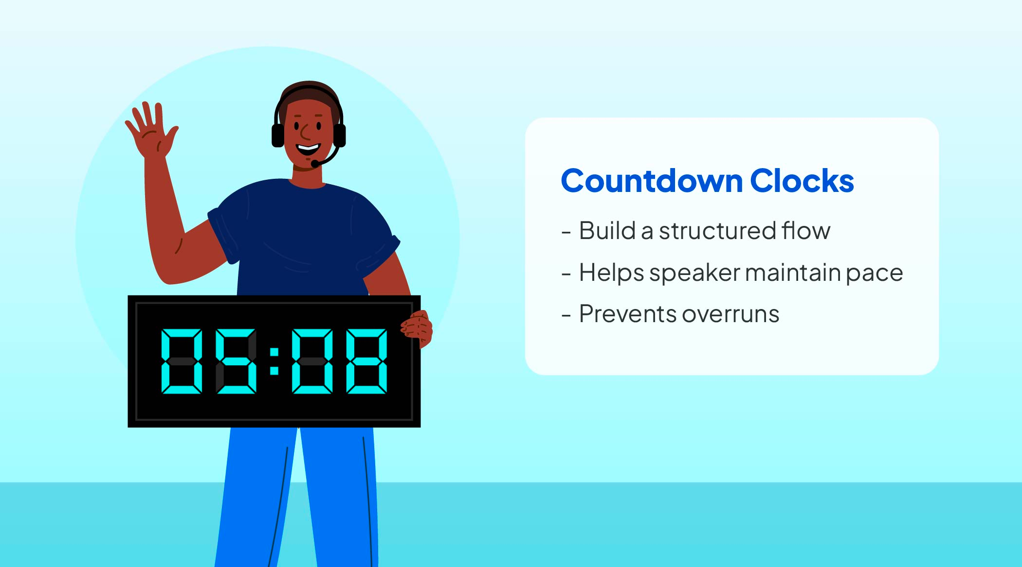 person using countdown clocks in event videos